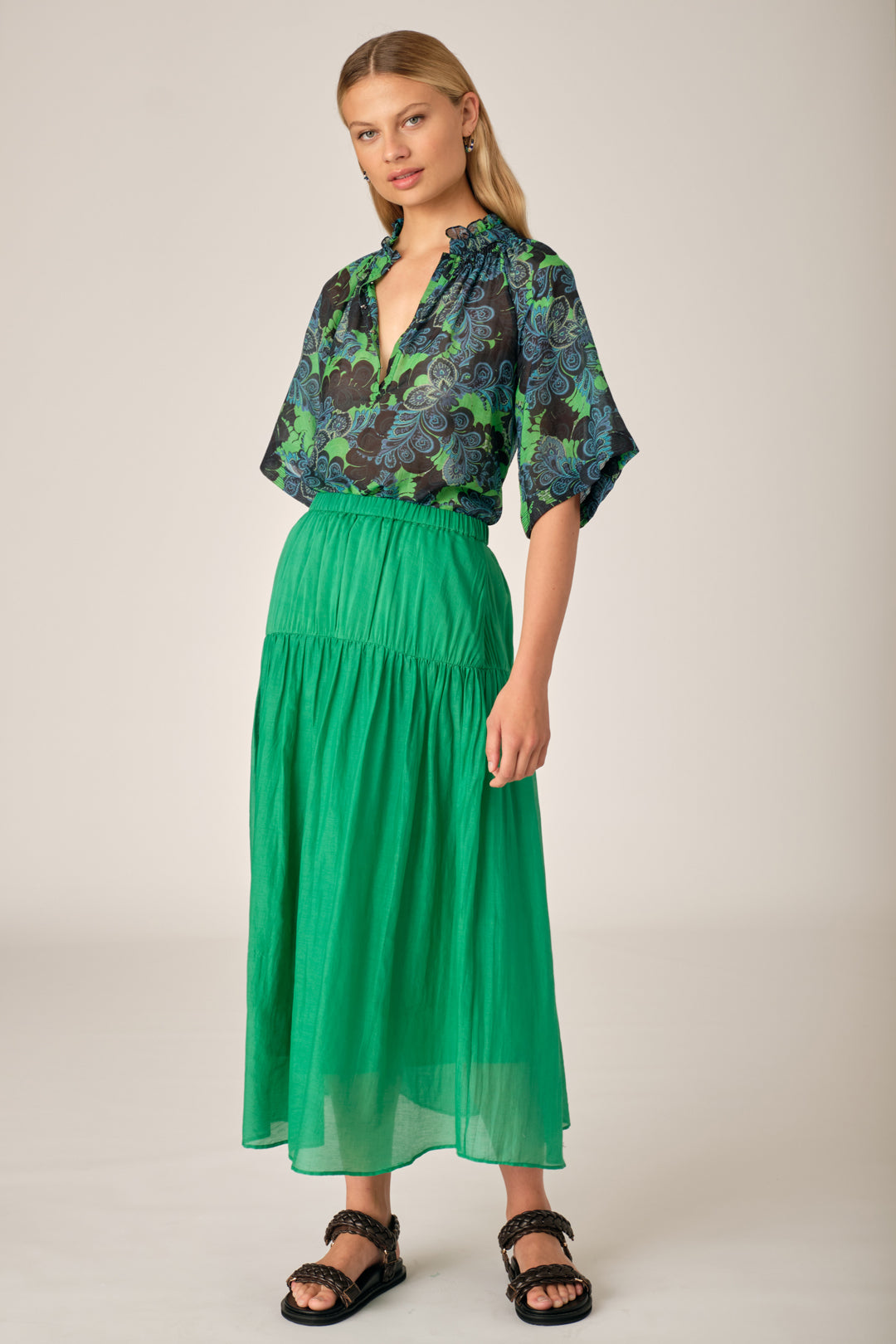 Emerald Silk Cotton Skirt