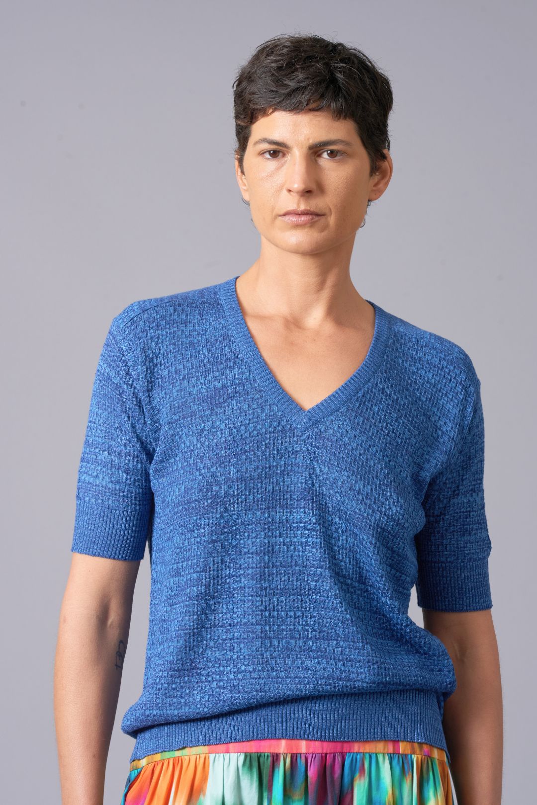 Silk Cotton Knit Top - Cornflower