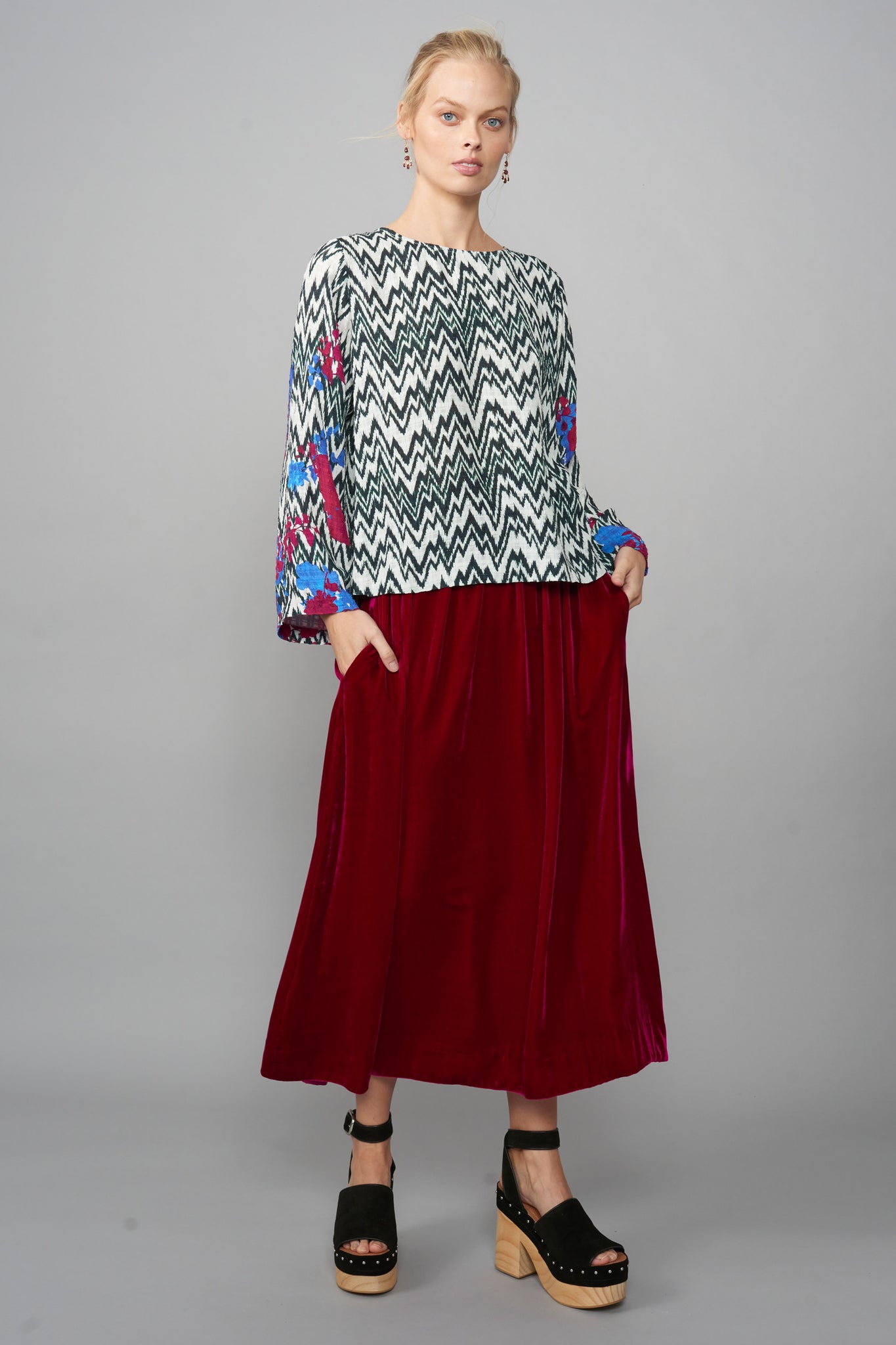 Fuscia Silk Velvet Skirt