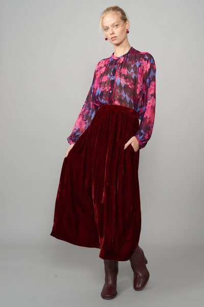 Scarlet Silk Velvet Skirt