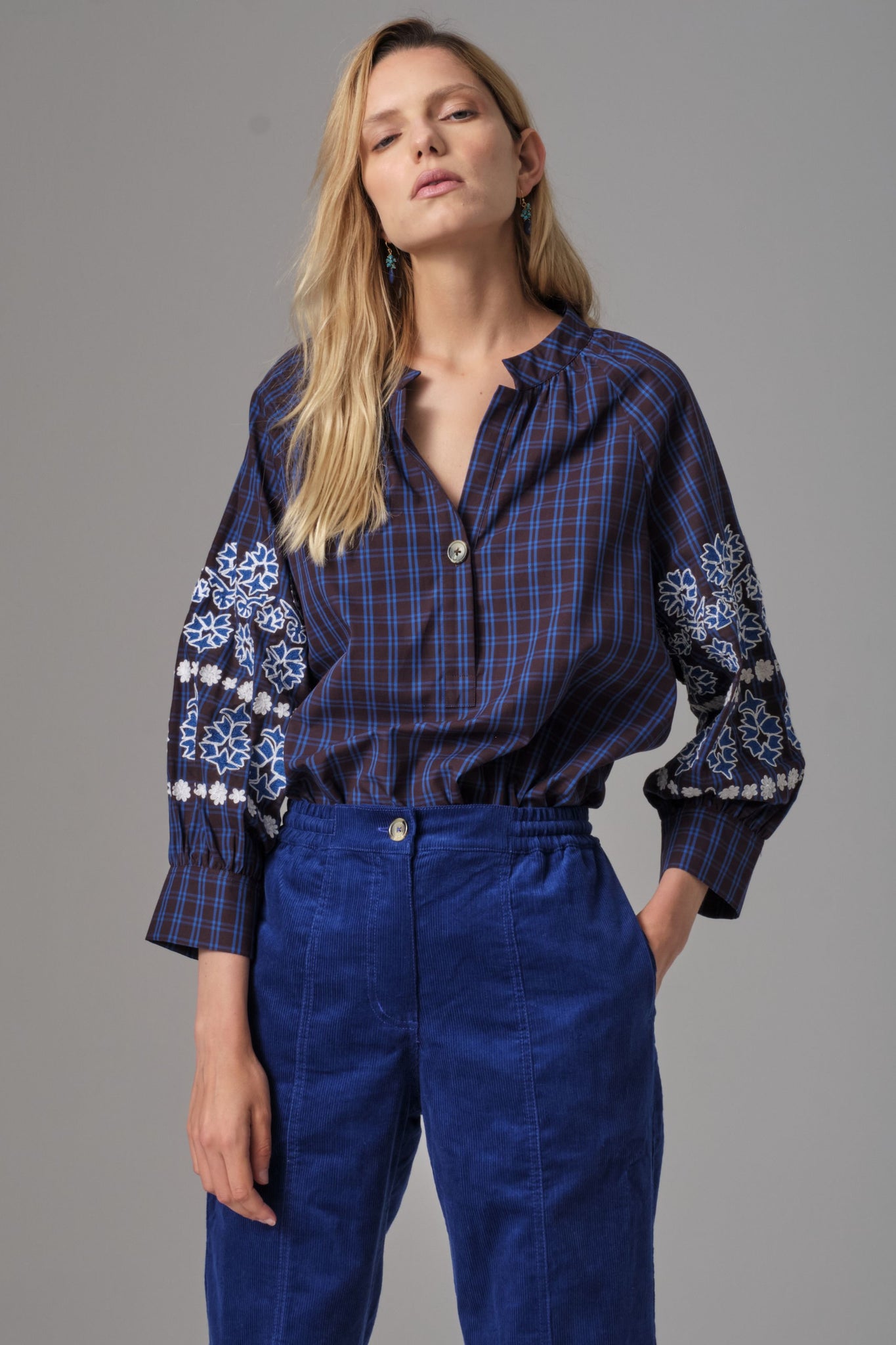 Willow Embroidered Checker Blouse