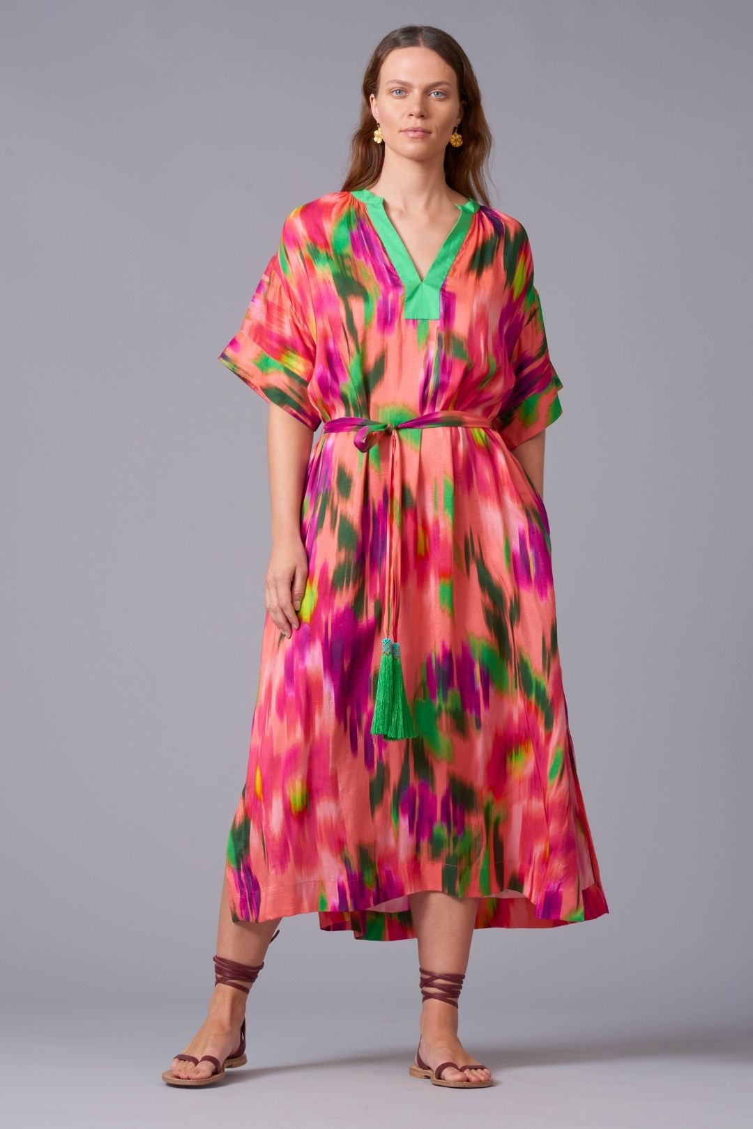 Silky Tassel Belted Kaftan