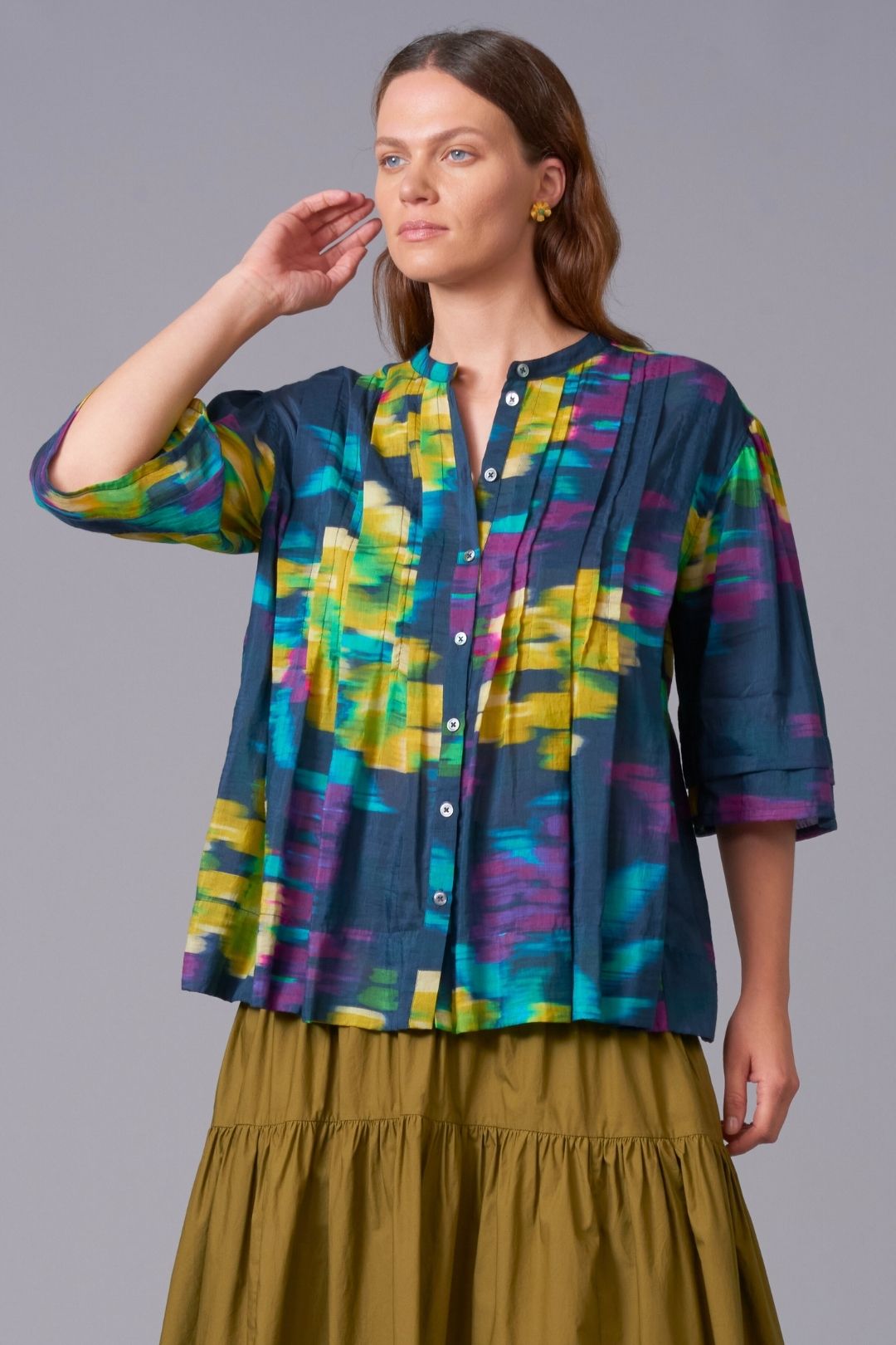 Fleur Pintuck Silk Cotton Blouse