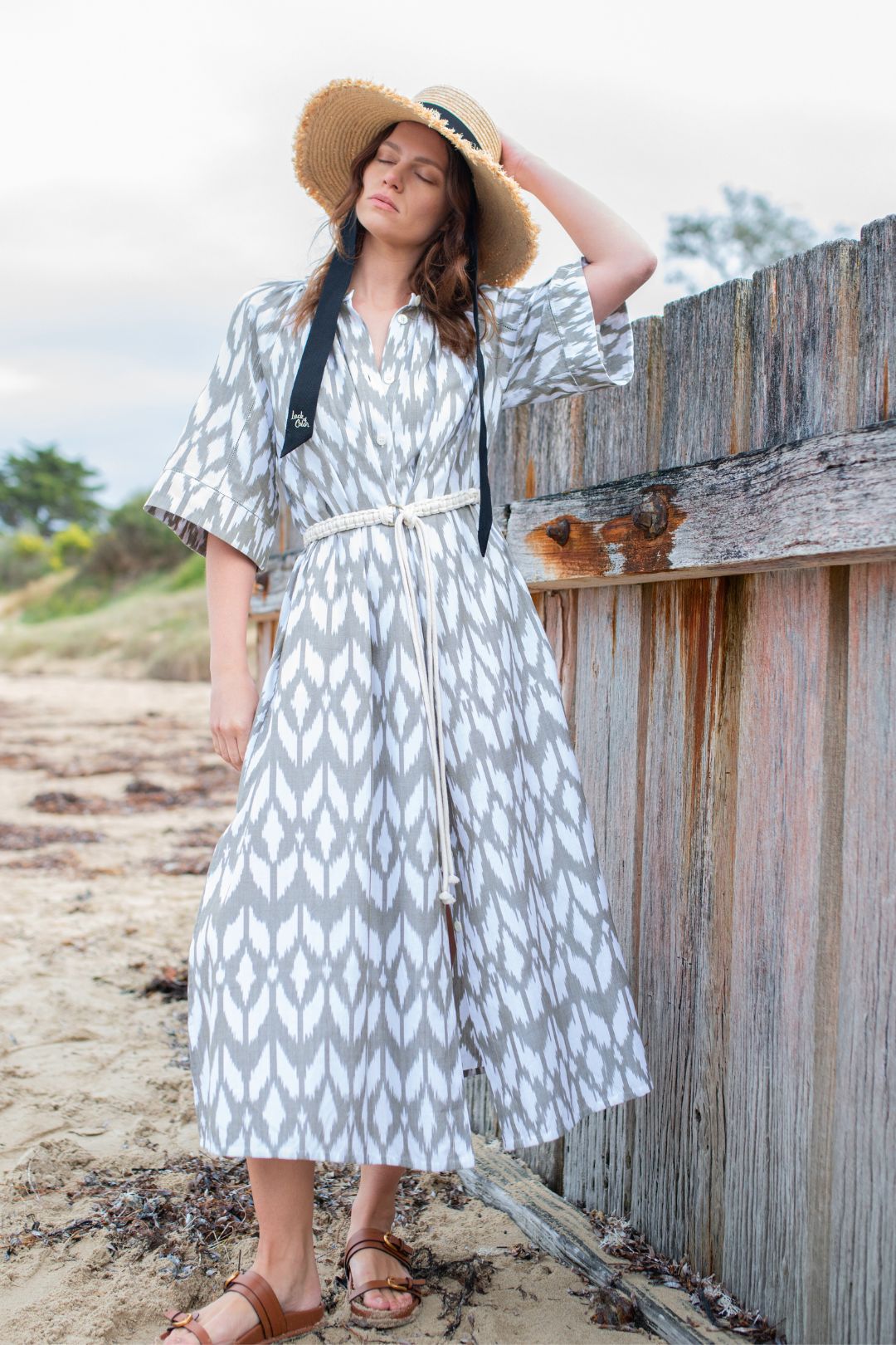 Ikat Dress With Macrame Belt