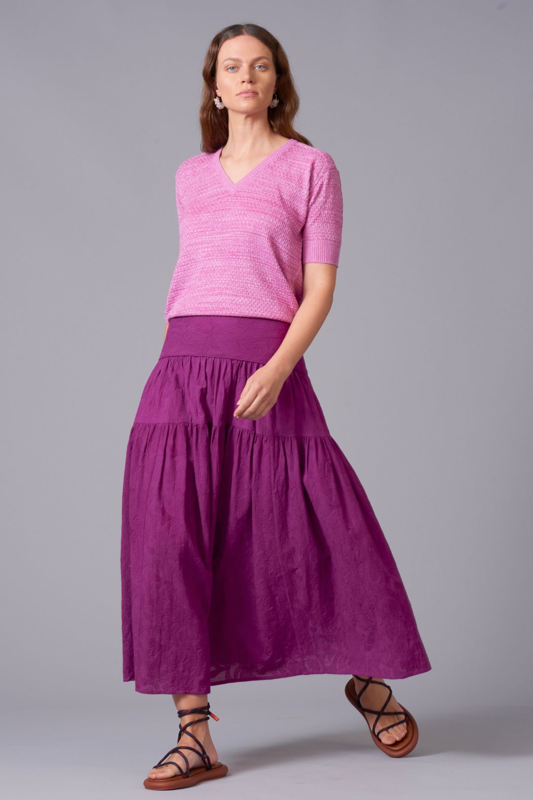 Berry Broidery Tiered Skirt