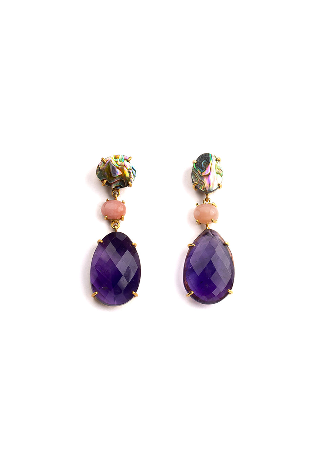 Amethyst, Pink Opal Abalone Earring