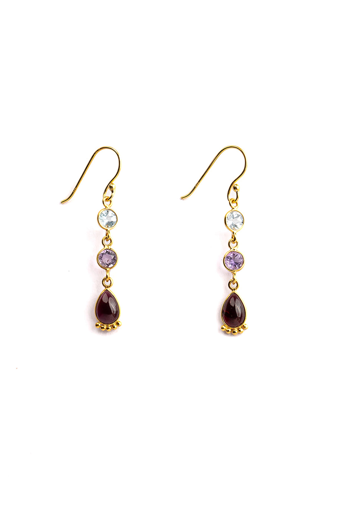 Blue Topaz, Amethyst & Garnet Earrings