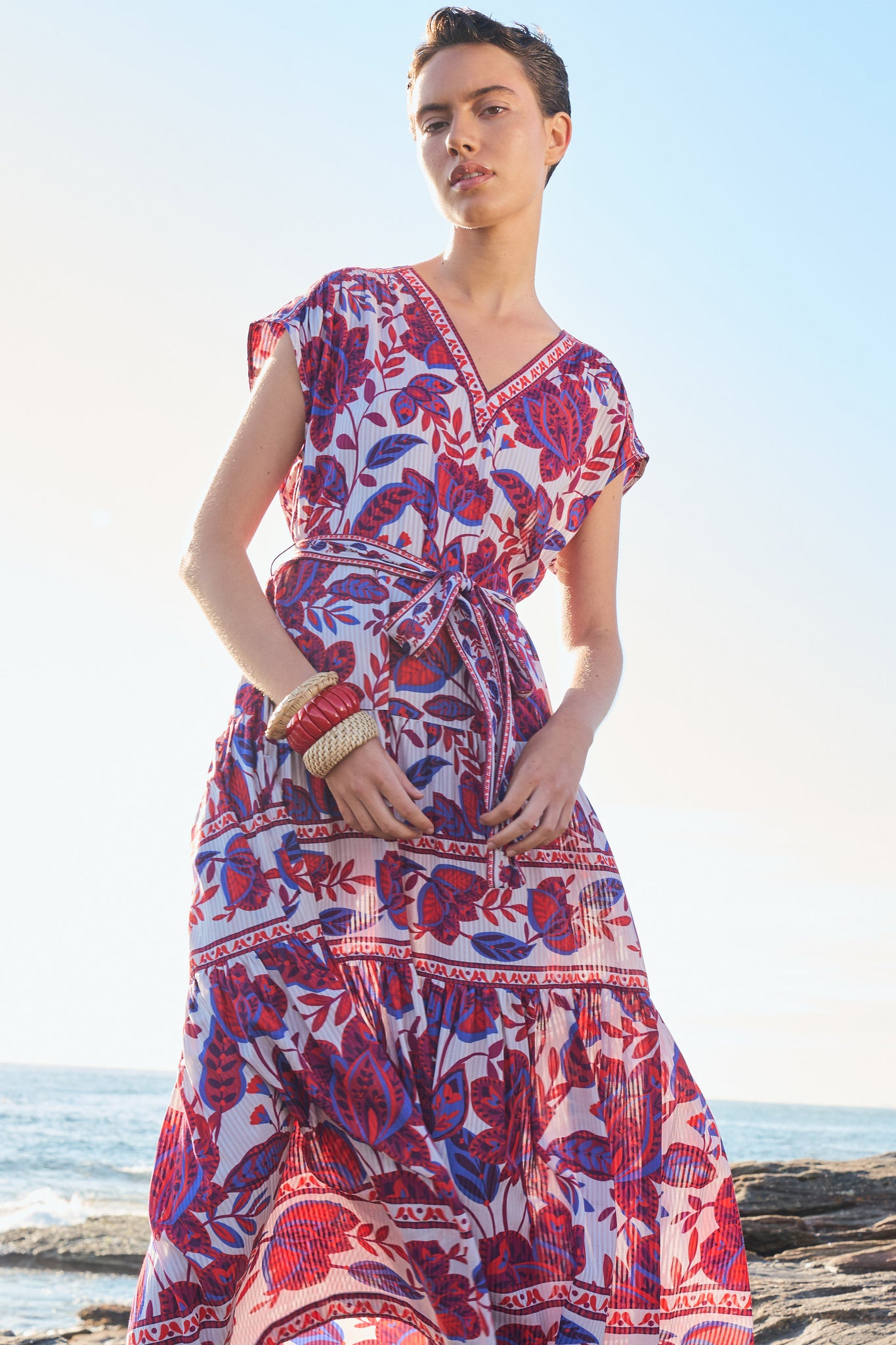 Ariana Sateen Stripe Tiered Dress