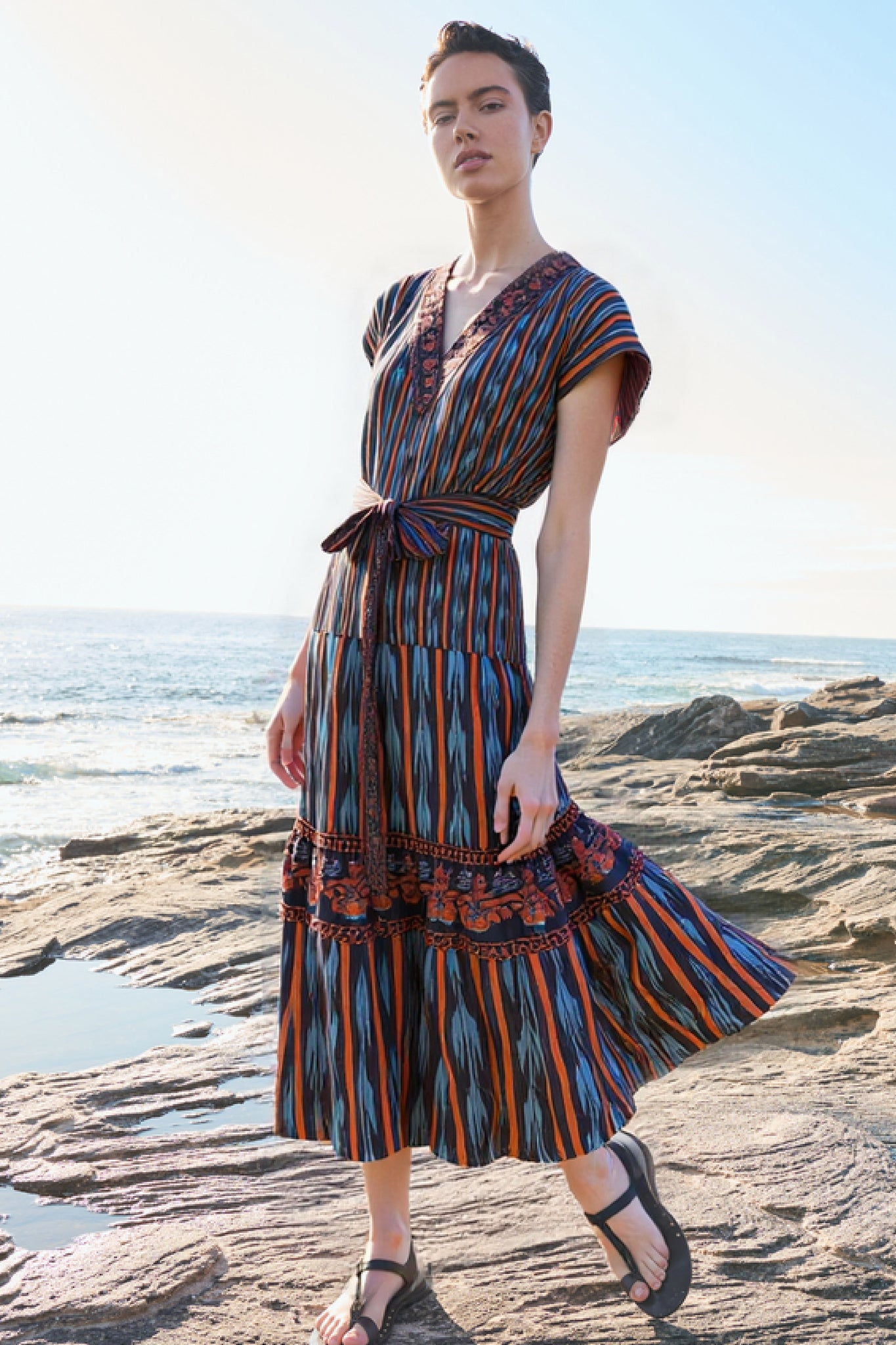 Elivia Sateen Stripe Tiered Dress