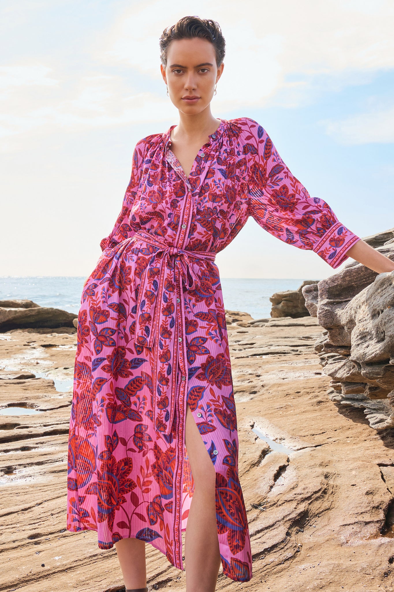 Ariana Sateen Stripe Midi Dress