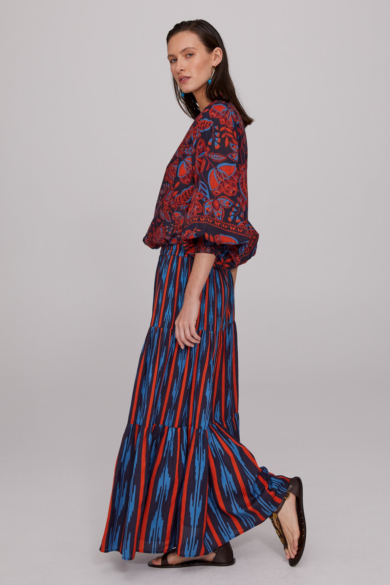 Elivia Sateen Stripe Tiered Skirt