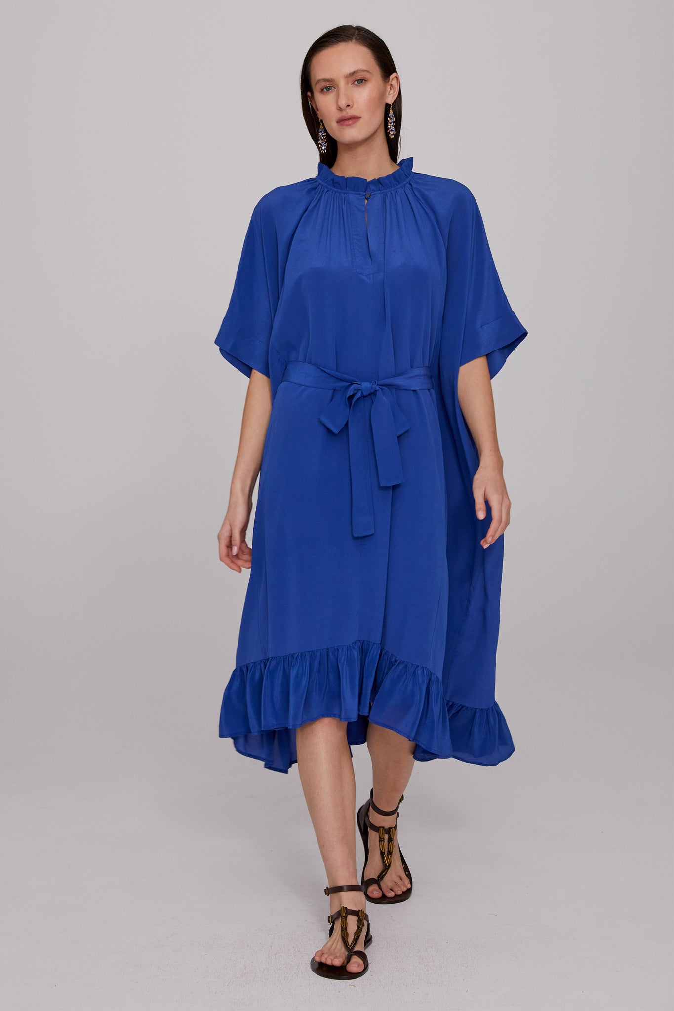 Cobalt Silk Crepe Kaftan & Slip