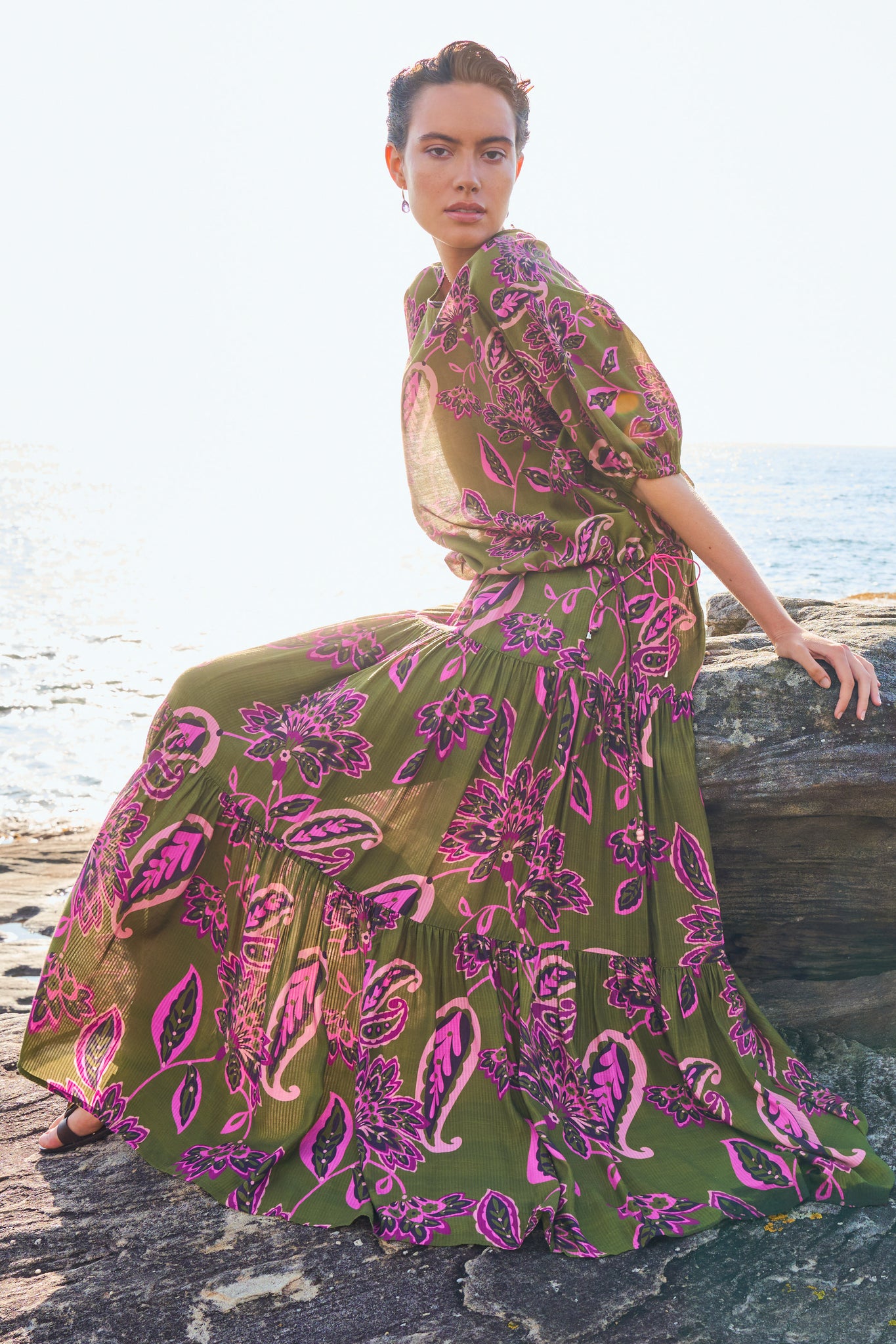 Lyla Sateen Stripe Tiered Skirt