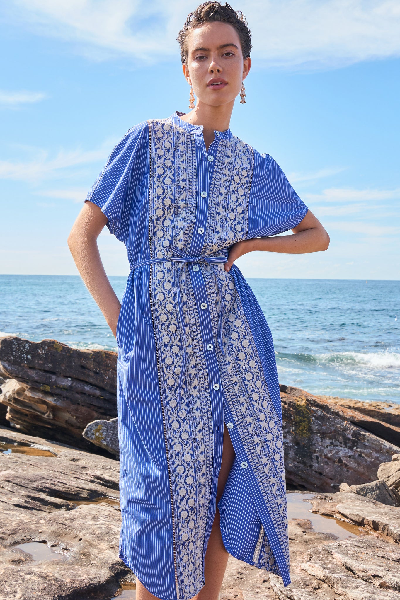 Riley Embroidered Poplin Dress