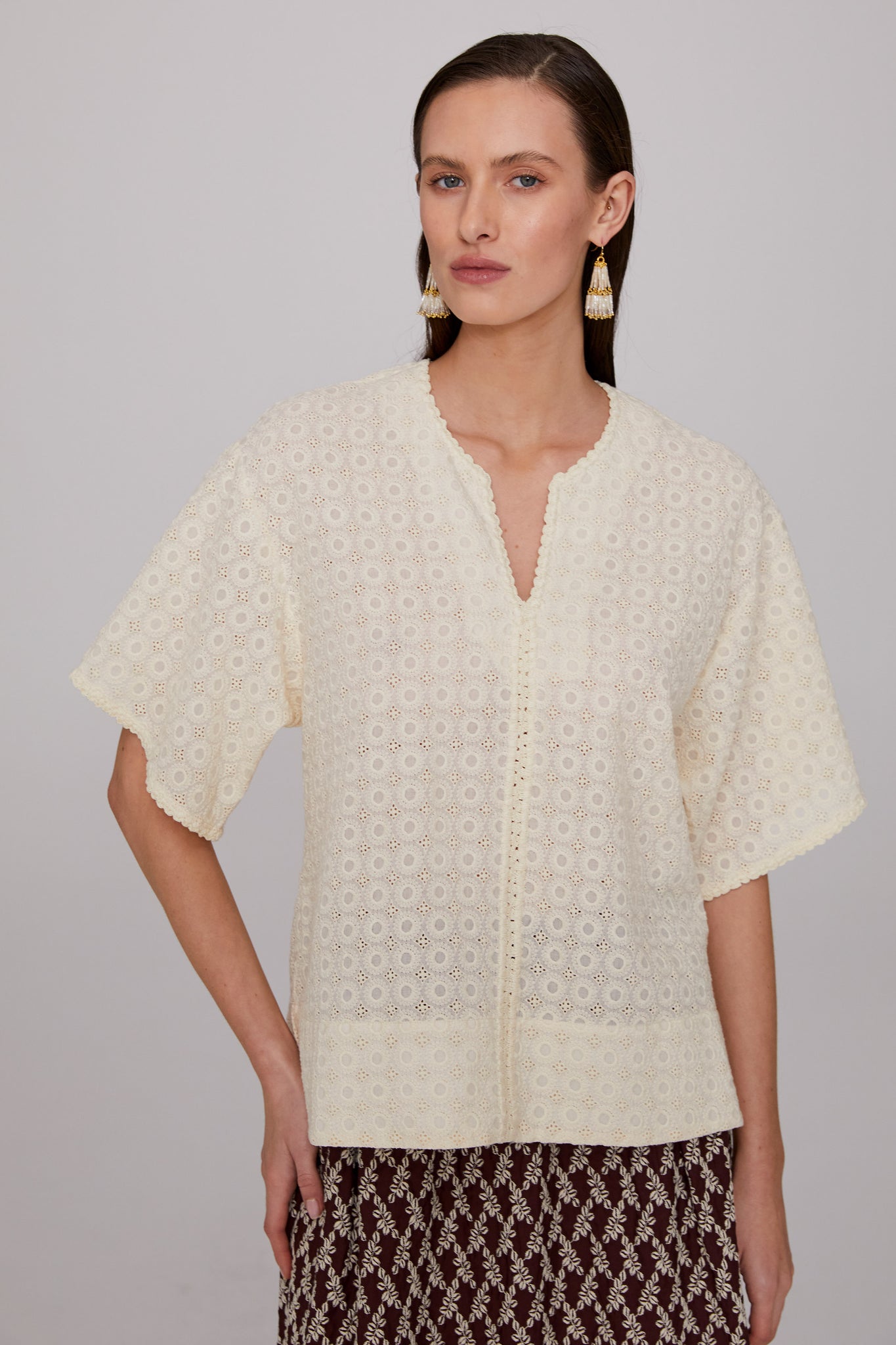 Broidery Crochet Trim Top