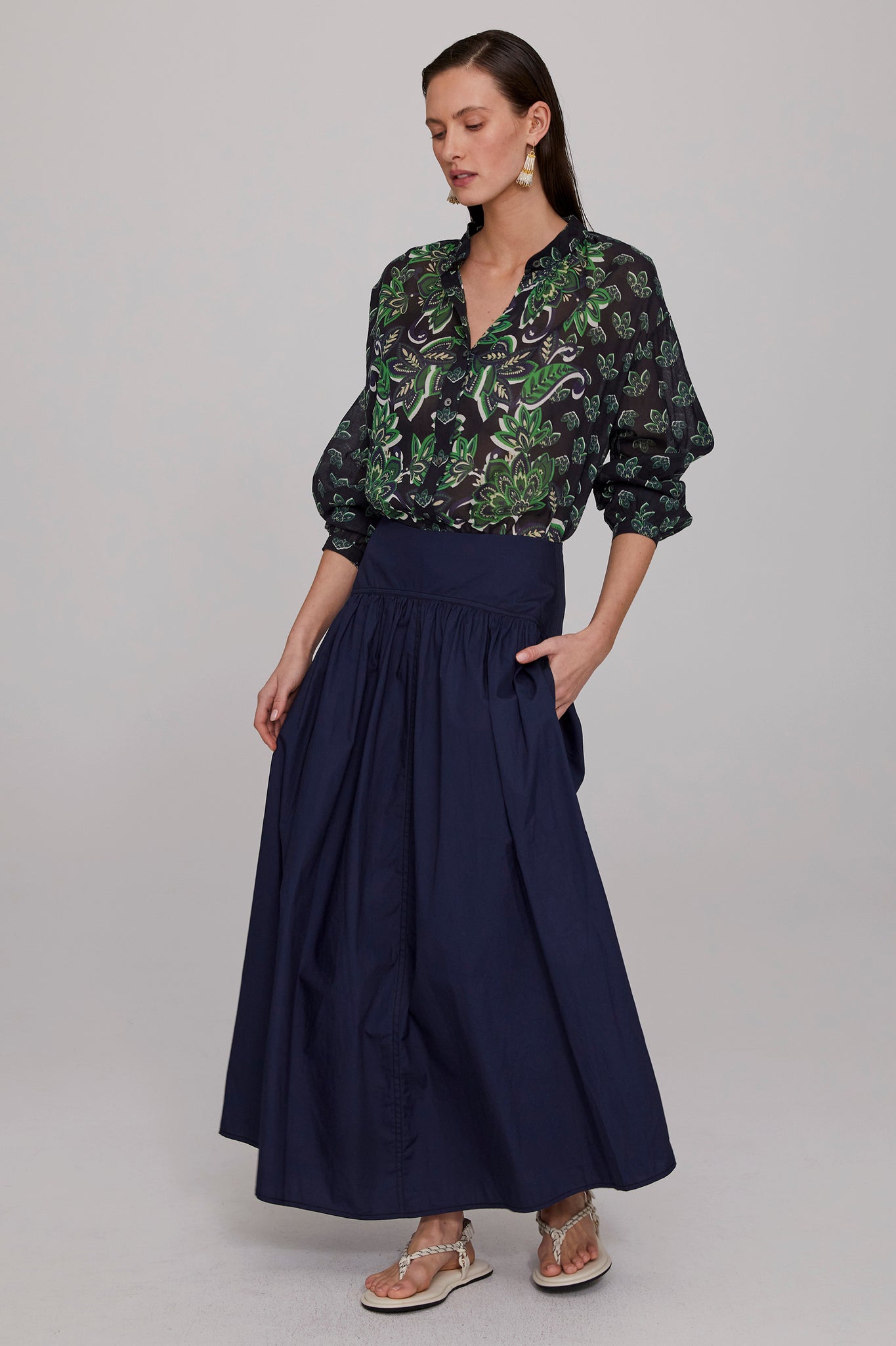 Ink Poplin Basque Skirt