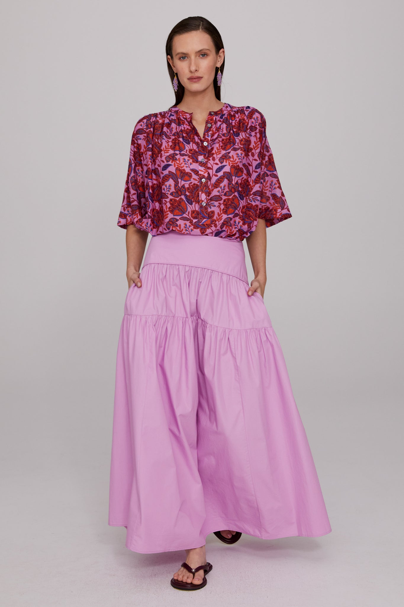 Pink Poplin Tiered Skirt