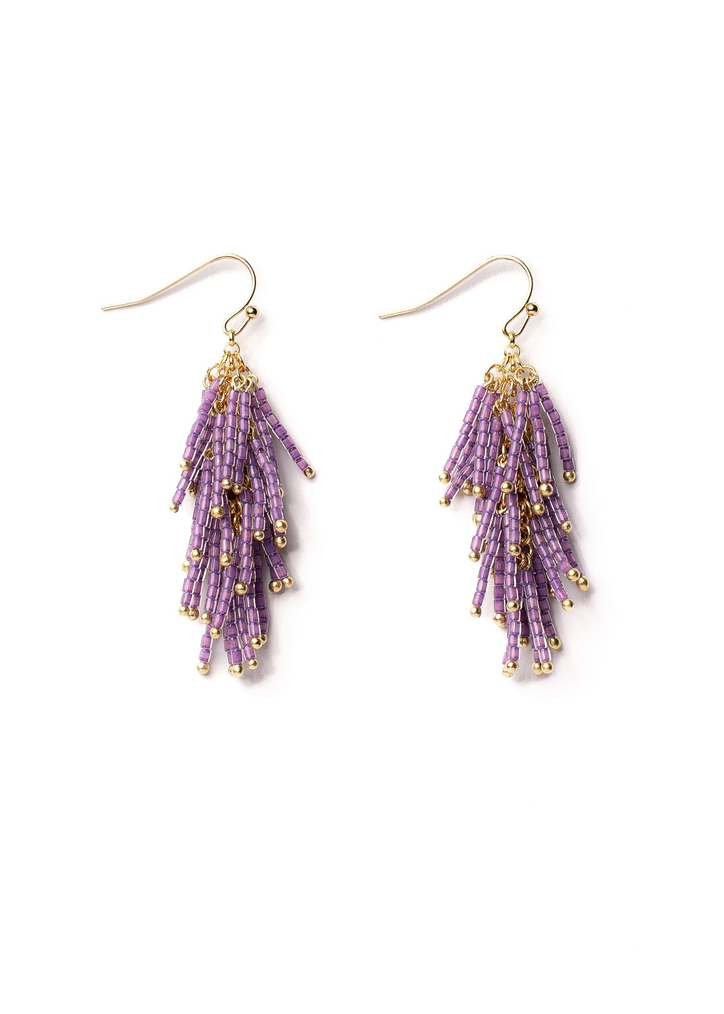 Violet Seed Bead Tassel Earrings