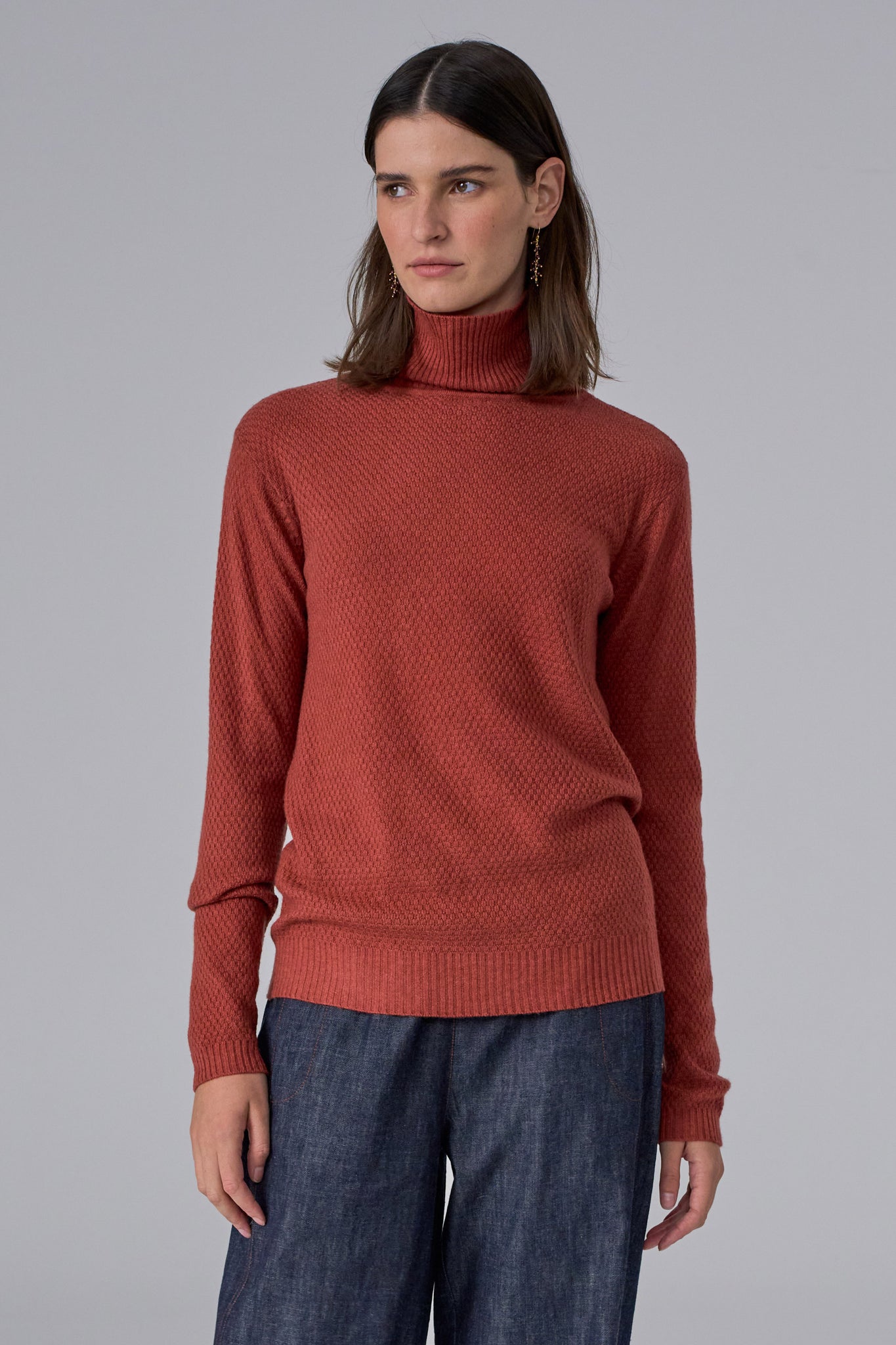 MEGAN PARK Soft Merino Wool Turtleneck Rust | Fine Knit Wool Top ...