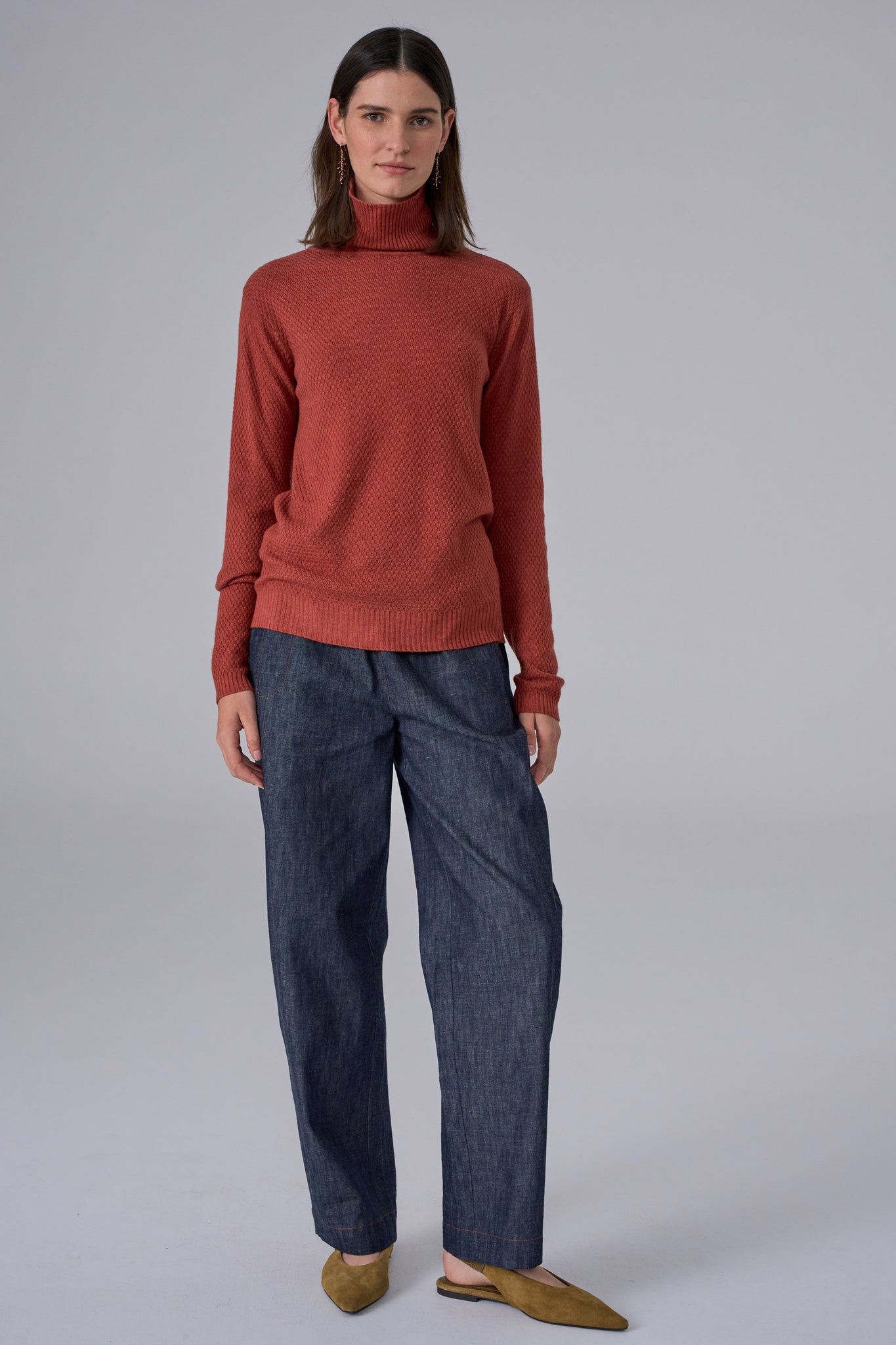 MEGAN PARK Soft Merino Wool Turtleneck Rust | Fine Knit Wool Top ...