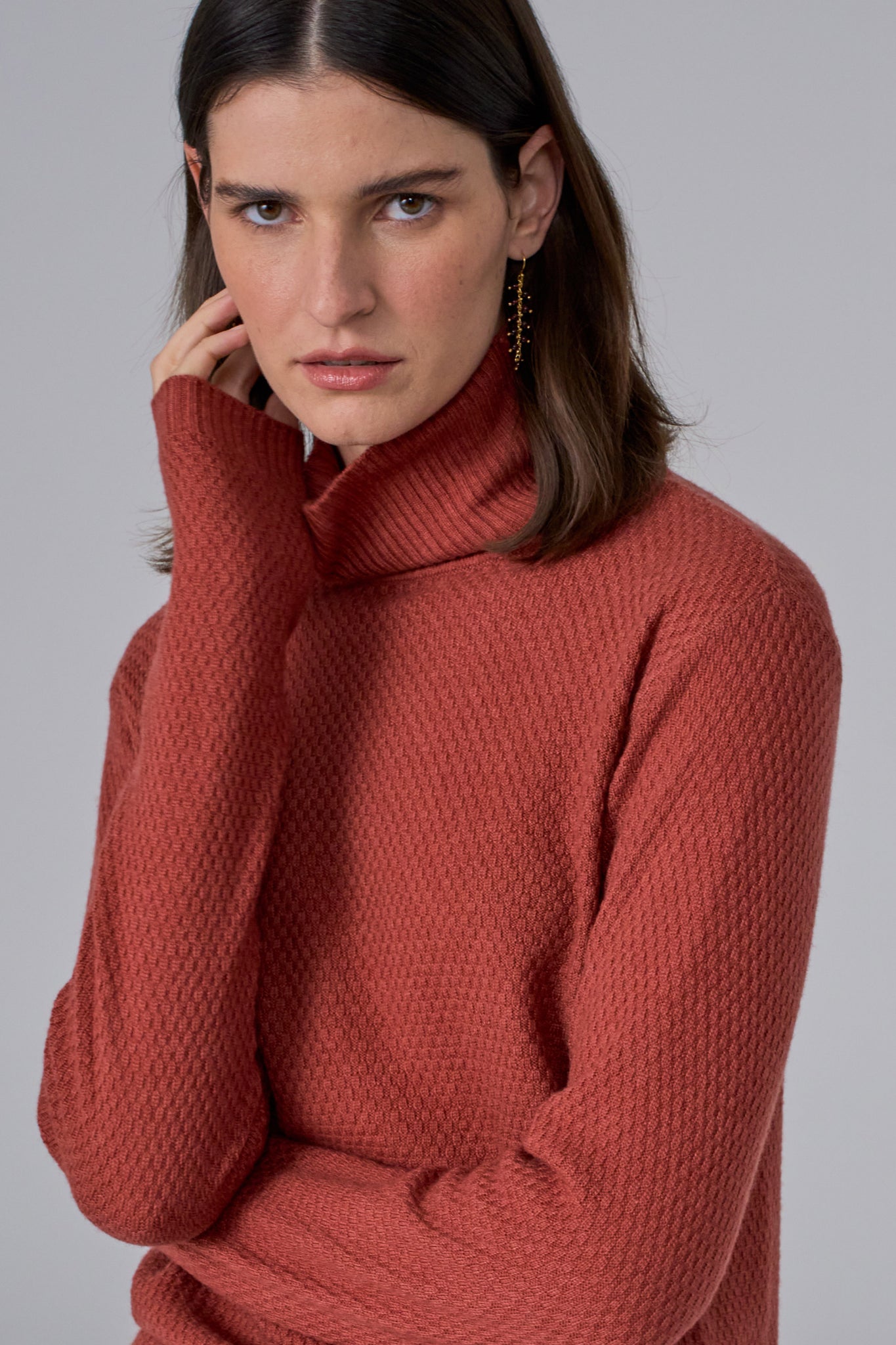 MEGAN PARK Soft Merino Wool Turtleneck Rust | Fine Knit Wool Top ...