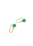 MEGAN PARK Green Onyx Drop Earrings with polished round green gemstone drops suspended from delicate gold-plated hooks.