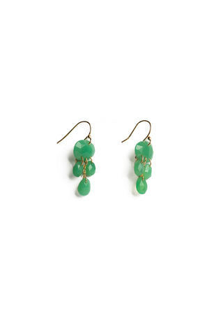 MEGAN PARK Green Onyx Chandelier Earrings featuring clustered faceted green gemstones suspended from gold-plated hooks.
