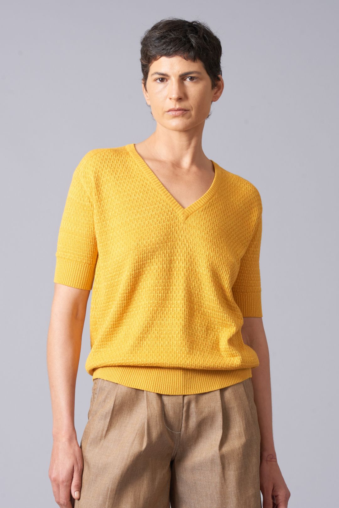 Silk Cotton Knit Top - Marigold